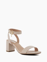 Dune London Cream Standard Fit Memee Mid Block Heel Sandals - Image 4 of 6