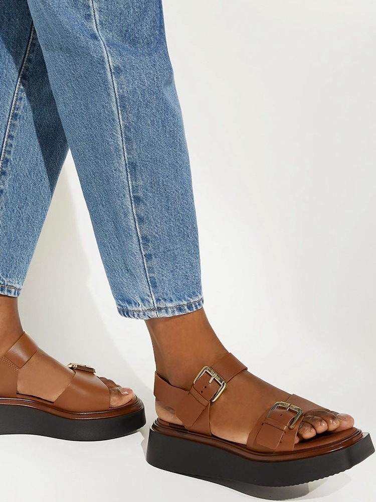Dune London Natural Buckle Flatform Loells Sandals - Image 1 of 6