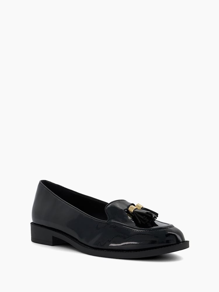 Dune London Black Chrome Global Almond Tassel Loafers - Image 1 of 7 Dune London Black Chrome Global Almond Tassel Loafers - Image 1 of 7