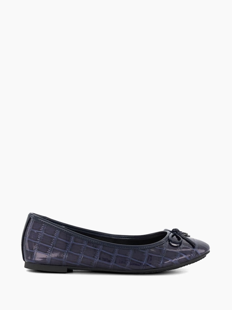 Dune London Blue Standard Fit Hallo Charm Trim Leather Ballet Shoes - Image 2 of 6