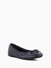 Dune London Blue Standard Fit Hallo Charm Trim Leather Ballet Shoes - Image 3 of 6