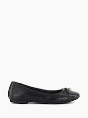 Dune London Black Chrome Standard Fit Hallo Charm Trim Leather Ballet Shoes - Image 3 of 6