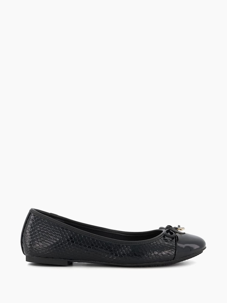 Dune London Black Chrome Standard Fit Hallo Charm Trim Leather Ballet Shoes - Image 3 of 6