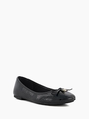 Dune London Black Chrome Standard Fit Hallo Charm Trim Leather Ballet Shoes - Image 4 of 6