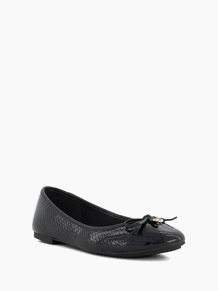 Dune London Black Chrome Standard Fit Hallo Charm Trim Leather Ballet Shoes - Image 4 of 6