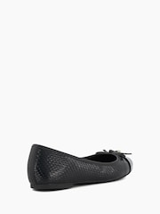 Dune London Black Chrome Standard Fit Hallo Charm Trim Leather Ballet Shoes - Image 5 of 6