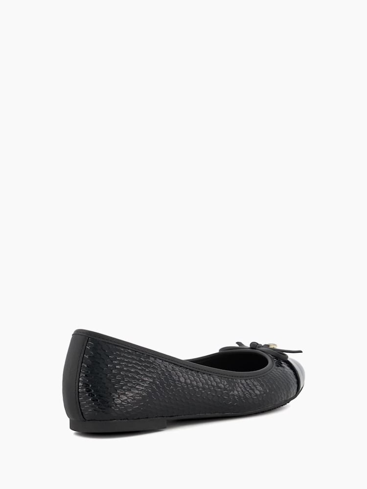 Dune London Black Chrome Standard Fit Hallo Charm Trim Leather Ballet Shoes - Image 5 of 6
