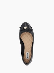 Dune London Black Chrome Standard Fit Hallo Charm Trim Leather Ballet Shoes - Image 6 of 6
