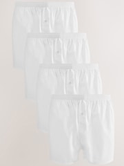 White 4 pack Woven Pure 100% Cotton Boxers - Image 1 of 4