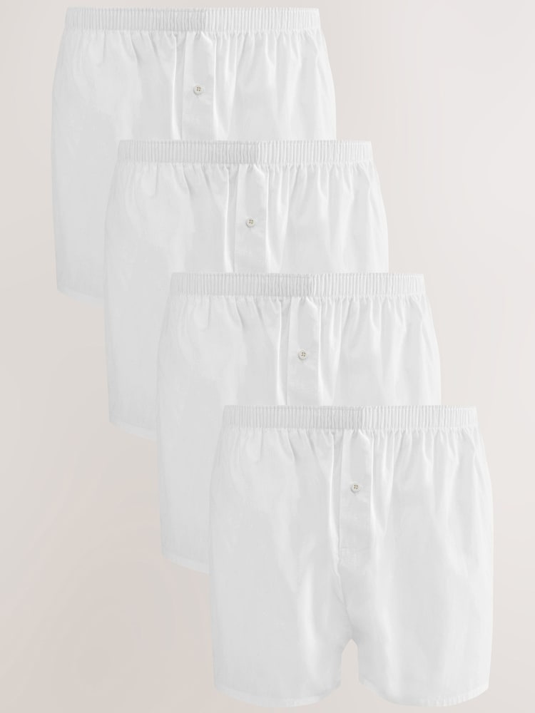 White 4 pack Woven Pure 100% Cotton Boxers - Image 1 of 4