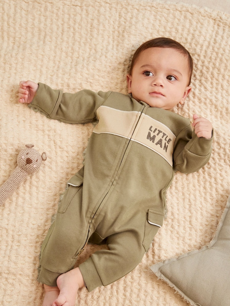 Khaki Green Two Way Zip Sleepsuit 1 Pack (0-2yrs) - Image 1 of 1