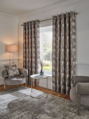 Silver Metallic Abstract Jacquard Eyelet Lined Curtains - Image 1 of 6