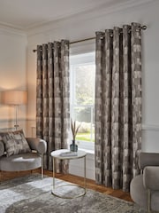 Silver Metallic Abstract Jacquard Eyelet Lined Curtains - Image 2 of 6