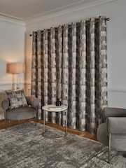 Silver Metallic Abstract Jacquard Eyelet Lined Curtains - Image 3 of 6