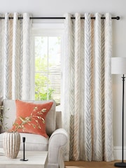 Natural Leaf Stripe Eyelet Lined Curtains - Image 1 of 5