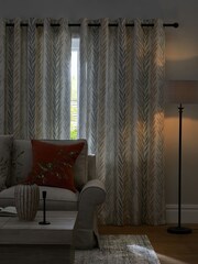 Natural Leaf Stripe Eyelet Lined Curtains - Image 2 of 5