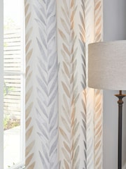 Natural Leaf Stripe Eyelet Lined Curtains - Image 3 of 5