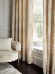 Champagne Gold Valencia Wave Jacquard Eyelet Lined Curtains - Image 4 of 6
