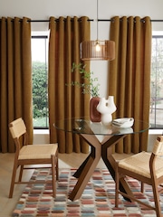 Mustard Yellow Heavyweight Chenille Eyelet Lined Curtains - Image 2 of 9