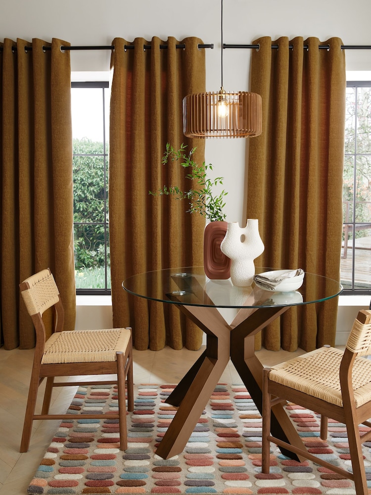 Mustard Yellow Heavyweight Chenille Eyelet Lined Curtains - Image 2 of 9