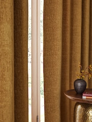 Mustard Yellow Heavyweight Chenille Eyelet Lined Curtains - Image 4 of 9