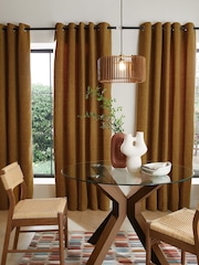 Mustard Yellow Heavyweight Chenille Eyelet Lined Curtains - Image 7 of 9