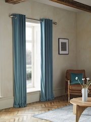 Blue Pale Matte Velvet Blackout/Thermal Eyelet Curtains - Image 1 of 8