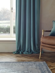 Blue Pale Matte Velvet Blackout/Thermal Eyelet Curtains - Image 5 of 8