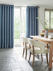 Blue Flint Heavyweight Chenille Eyelet Lined Curtains - Image 2 of 9