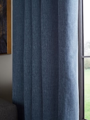 Blue Flint Heavyweight Chenille Eyelet Lined Curtains - Image 6 of 9