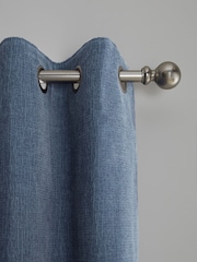 Blue Flint Heavyweight Chenille Eyelet Lined Curtains - Image 7 of 9