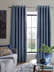 Blue Flint Heavyweight Chenille Eyelet Lined Curtains - Image 9 of 9