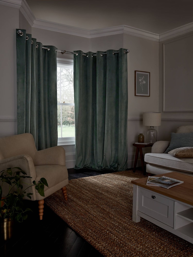 Green Sage Matte Velvet Blackout/Thermal Curtains - Image 3 of 9