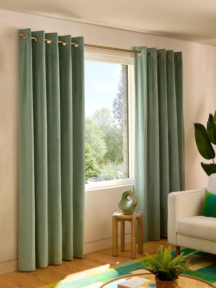Green Sage Matte Velvet Blackout/Thermal Curtains - Image 6 of 9