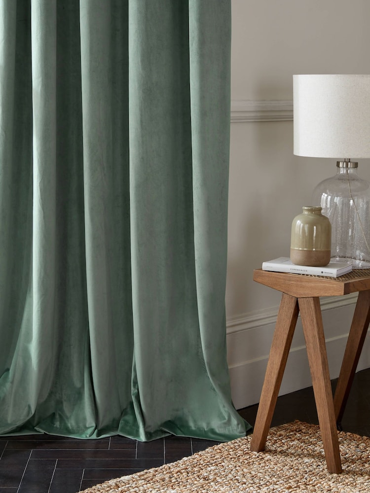 Green Sage Matte Velvet Blackout/Thermal Curtains - Image 7 of 9
