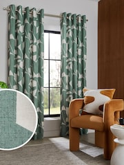 Teal Green Overscale Leaf Eyelet Lined Curtains - Image 1 of 5