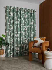 Teal Green Overscale Leaf Eyelet Lined Curtains - Image 2 of 5