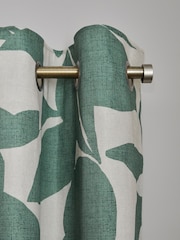 Teal Green Overscale Leaf Eyelet Lined Curtains - Image 4 of 5