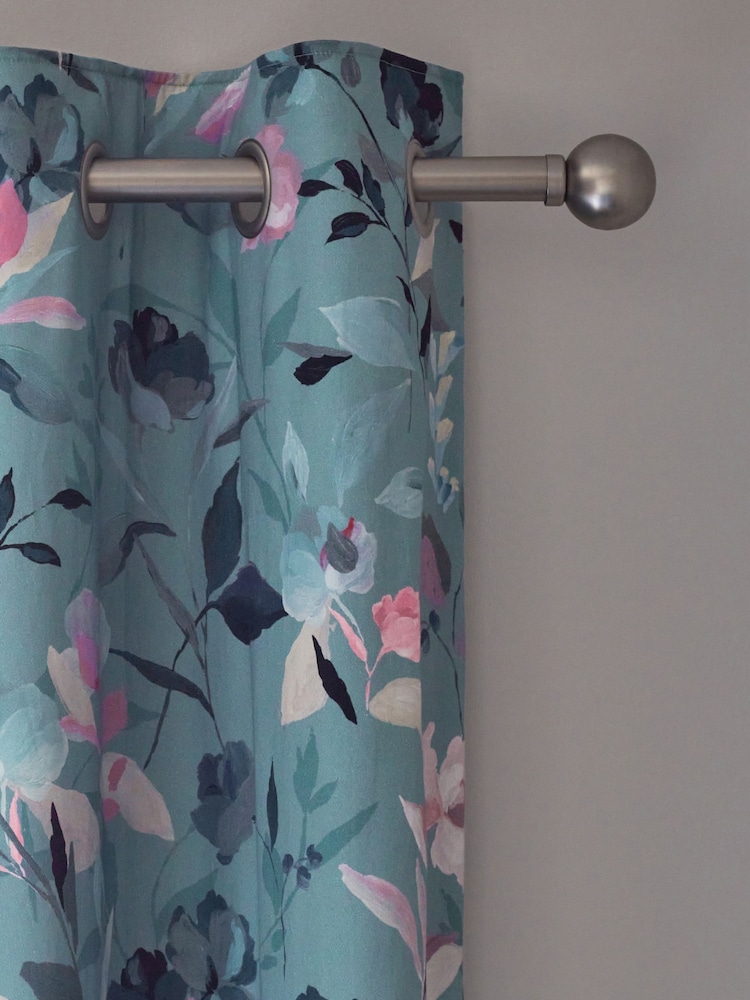 Blue Floral Eyelet Blackout/Thermal Curtains - Image 1 of 7