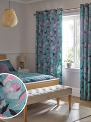 Blue Floral Eyelet Blackout/Thermal Curtains - Image 3 of 7