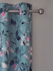 Blue Floral Eyelet Blackout/Thermal Curtains - Image 5 of 7