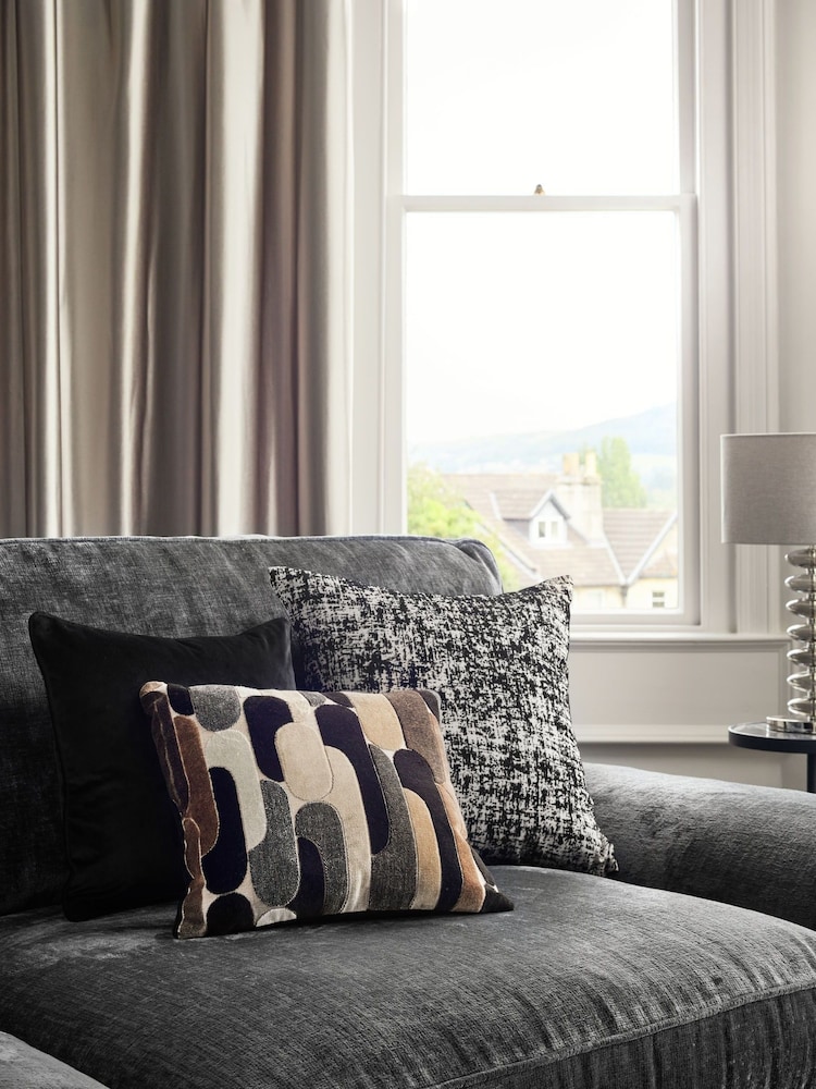 Monochrome 43 x 43cm Retro Cut Velvet Cushion - Image 1 of 5