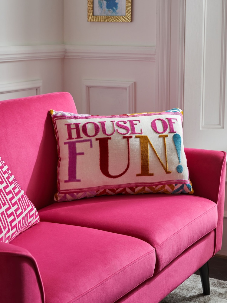 Multi Bright House Of Fun! Cut Velvet Rectangular Cushion - Image 1 of 5