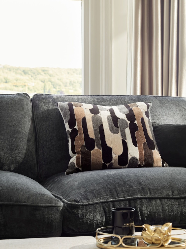 Monochrome 59 x 59cm Retro Cut Velvet Cushion - Image 1 of 5