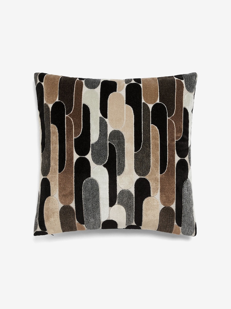 Monochrome 59 x 59cm Retro Cut Velvet Cushion - Image 2 of 5