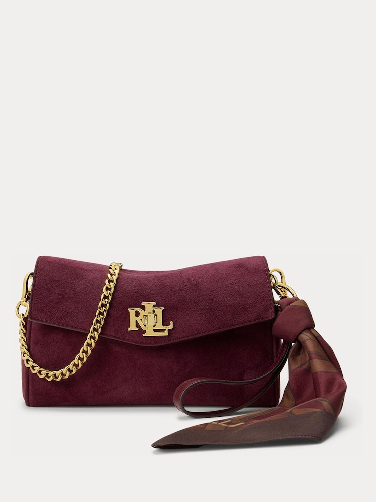 Lauren Ralph Lauren Red Turnlock Suede Shoulder Bag with Scarf Trim - Image 2 of 6