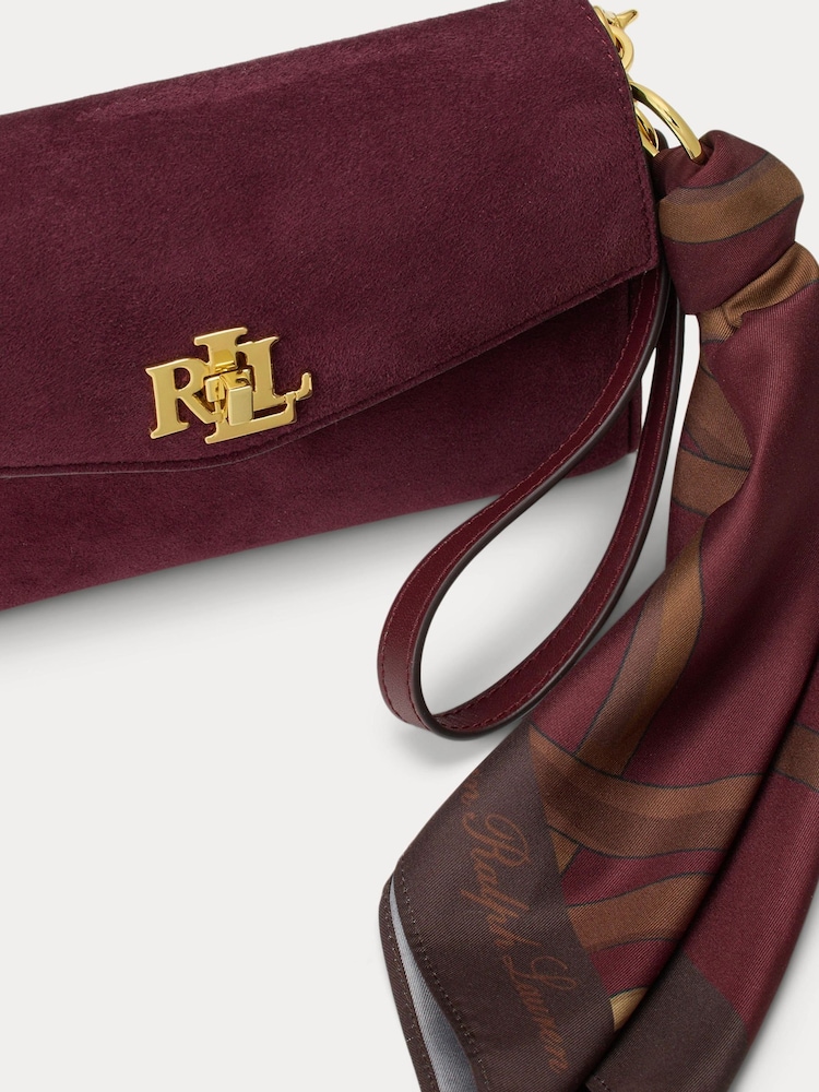 Lauren Ralph Lauren Red Turnlock Suede Shoulder Bag with Scarf Trim - Image 6 of 6
