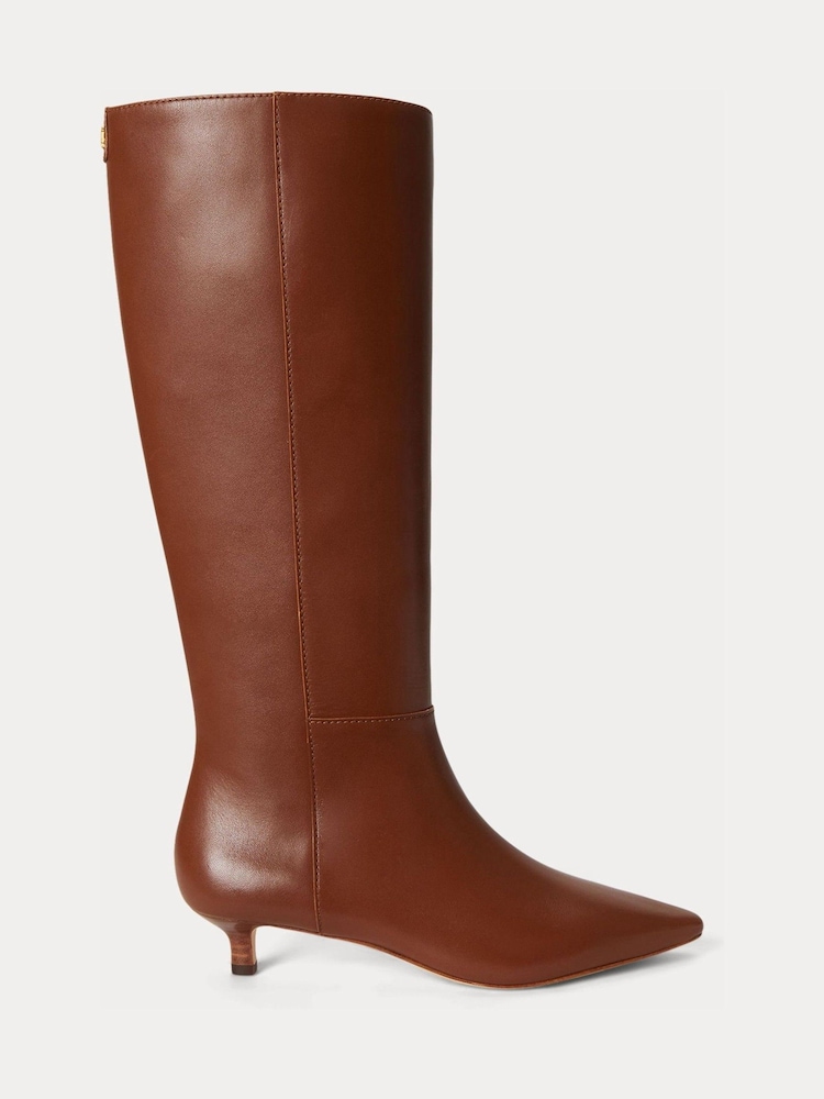 Lauren Ralph Lauren Brown Francesca Leather Kitten Heel Knee High Boots - Image 1 of 3 Lauren Ralph Lauren Brown Francesca Leather Kitten Heel Knee High Boots - Image 1 of 3