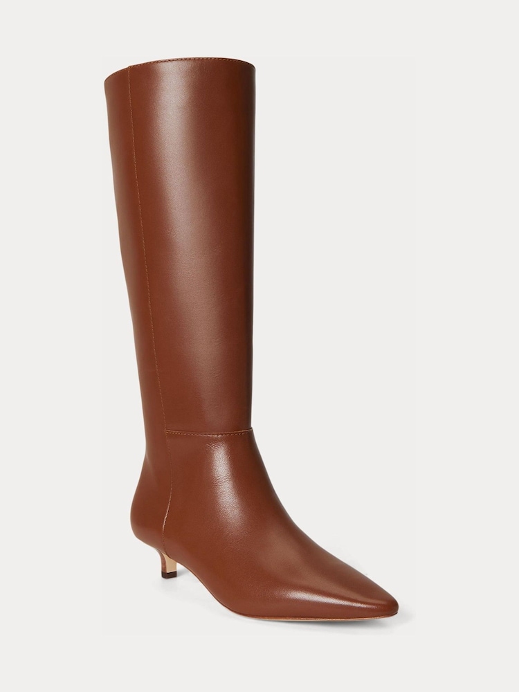 Lauren Ralph Lauren Brown Francesca Leather Kitten Heel Knee High Boots - Image 2 of 3 Lauren Ralph Lauren Brown Francesca Leather Kitten Heel Knee High Boots - Image 2 of 3