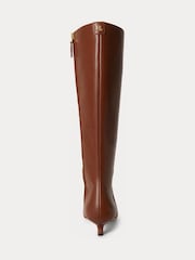 Lauren Ralph Lauren Brown Francesca Leather Kitten Heel Knee High Boots - Image 3 of 3